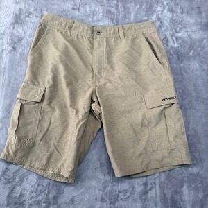 ONeill Hybrid Cargo Shorts Men 32 Khaki Tan Heather Stretch Quick Dry Boardshort
